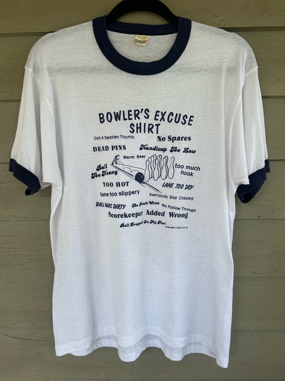 Vintage 1980s Single Stitch Screen Stars Bowlers Excuse Ringer Tee USA Large